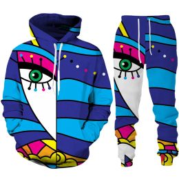 Suits Women's Abstract Face Print Hoodie/Pants/Set Casual Sportswear Two Piece Suit Couple Hooded Sweatshirt Tracksuit Joggers Outfits