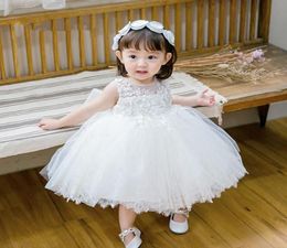 Fashion Sequin Floral Flower Girl Dress For Wedding Princess White Tulle Baby Girls Baptism Christening 1st Birthday Gown Girl036738231