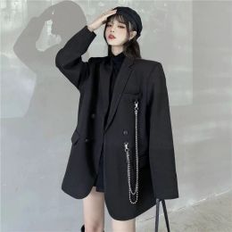 Blazers Autumn Winter Women Clothing Black Blazer Long Sleeve Streetwear Ladies Business Work Coat Loose Jacket Korean Chic Blazer Mujer