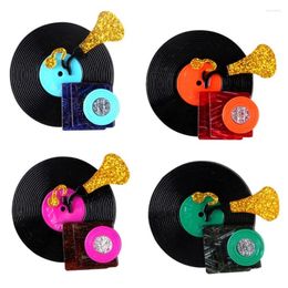 Brooches Vinyl Record Player Acrylic Pins For Women Vintage Long Play Phonograph Brooch Badges Jewelry Costume Accessories
