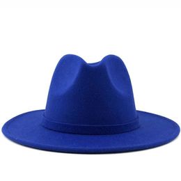 Stingy Brim Hats Simple Women Men Wide Solid Colour Wool Felt Vintage Jazz British Style Fedora Hat Lady Party Panama Caps Gentry2225