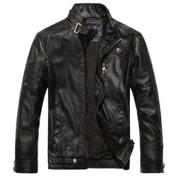 Casual Mens Imitation Leather Jacket Motorcycle Cotton Coat Winter Warm Fleece Fashion High Quality 240223