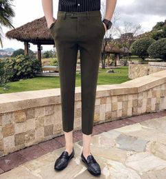 2020 Business Casual Dress Pants Men Ankle Length Solid Colour Slim Suit Pans Brand Formal Streetwear Trousers Pantalon Homme6114875