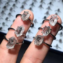 Band Rings Accessory ril Birthstone Herkimer Tibetan Quartz Natural R Crystal Silver Plated Minimal Band Engagement Ring Women Jewellery L240305