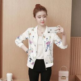 Jackets Baseball Jacket Female Korean Slim Long Sleeve Zipper Uniform Coat Women Short Print Jacket Sunscreen Shirt 4XL