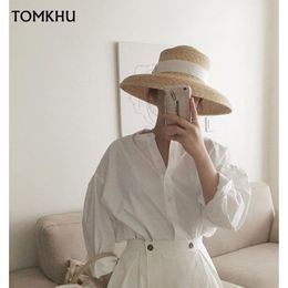 Elegant Bow Big Brim Straw Hat for Women Summer Beach White Black Ribbon Tie Hat Sun Shade Sun Travel Vacation Hepburn Straw261Q