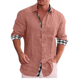 Men's Casual Shirts Mens Fashion Pocket Solid Colour Button Long Sleeve Top T-Shirt Blouse Formal Plain Shirt Slim Fitting Ropa Hombre