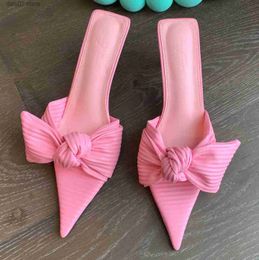 Dress Shoes Sandals New Big Bow Tie Slim Heel Pointed Slippers Womens High For Outwear Banquet Party Nightclub Bar Date ManualH2435