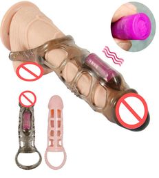 Soft Vibrating Penis Sleeves Men Penis Extender Enlarger 20mm Solid Glans with Cock and Ball Harnes4131577