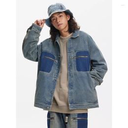 Men's Jackets Men Harajuku Streetwear Amikaki Fashion Loose Casual Vintage Zipper Denim Jacket Women Jeans Coat Unisex Outerwear