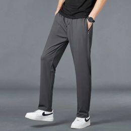 Pants Men's Summer Ice Silk Simple Casual Trousers Elastic Youth Quick Drying Breathable Leggings Straight Leg Sweatpants Pants