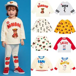 Bebe Korean Baby Long Sleeve Tee 2023 Autumn Puppy Printed Girl Boy Tshirts Children Top kläder 240220