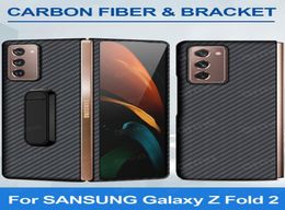 Original Real Pure Carbon Fibre With Holder Back Cover For Galaxy Z Fold2 Fold 2 5G Ultra Thin Shockproof Case Cell Phone Cases8993710