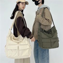 Waist Bags Retro Washed Canvas Women's Bag Neutral Simple Large Capacity Shoulder Men's Korean Harajuku Portable Trendy Tote