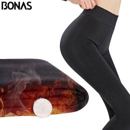 Leggings BONAS 2Pcs Women Warm Leggings Fitness Soft Comfortable Leggins Female Velvet Leggings Plus Size Elasticity Warm Winter Leggings