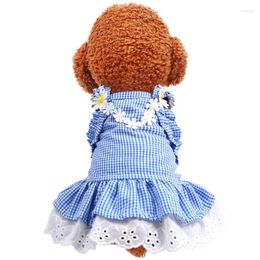 Dog Apparel 2024 Puppy Summer Dresses For Dogs Clothes Mini Blue Grid Sun Skirt Dress Princess Coat Pet Supplies