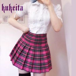 Dresses Kukeita Women Plaid Skirt Summer High Waist Girls Jk Mini Skirt Y2k Haruku Cute Pleated Skirts Japanese Kawaii Short Skirt