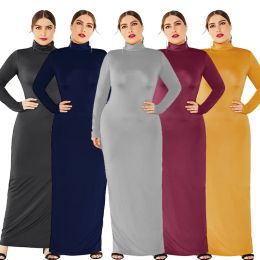 Dresses Spring Autumn Women Solid Casual Slim Bodycon Package Hip Maxi Dress Long Sleeve Turtleneck Stretchy Long Dresses Plus Size Robe