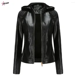 Women's Leather PULABO Y2k Winter Warm Women Short Coat Biker Jacket Parka Zipper Tops Overcoat Outwear Hooded