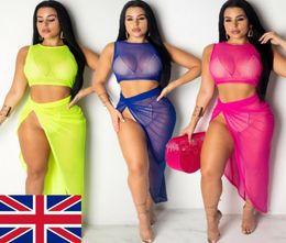 Women 2 Piece Bodycon Knit Two Piece Crop Top and Skirt Set Bandage Ladies Sarong Dress Party Beachwear Bikini Cover Up Swimsuit8799497