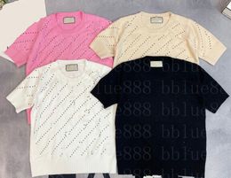 24 Women's Knitted Short sleeved T-shirt with floral letter splicing and pressure drill T-shirt, age reducing and versatile shirt 220