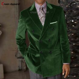 Jackets (One Blazer) 2022 Green Velvet Men Blazer Wedding Tailormade Gentleman Suit Jacket Formal Slim fit Double Breasted Man Coat