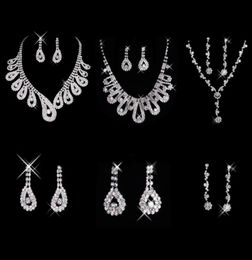 2021 Rhinestone Necklace Wedding Jewellery Sets Bridal Accessories Earrings Ship Cheap for Bride Party Evening Prom Dress3699620
