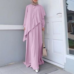 Elegant Turkish sundress Muslim Abayakaftan dress Solid Colour long sleeve gown