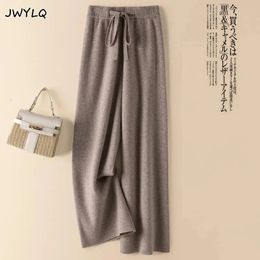 Autumn Winter High Waist Thick Warm Knitted Wide Leg Pants Solid Colour Loose Streetwear Women Allmatch Straight 240304