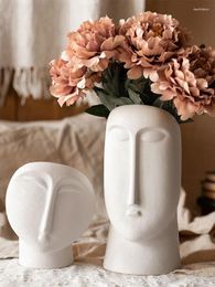Vases European Style White Ceramic Countertop Vase Abstract Human Face Head Flower Arrangement Plant Pot Home Decoration