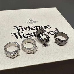 Designer Viviennes westwoods Earrings Empress Dowager Saturn Belt Buckle Earrings Fashion Male Minority Round Ring Earstuds Female Silver Plain Ring Earrings