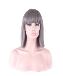 WoodFestival blue straight wig with bangs shoulder length hairstyle wigs for women pink white red synthetic Fibre hair rose comfor3216177