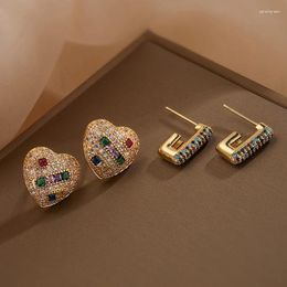 Stud Earrings Luxury Colourful Heart Women Vintage Design Crystal Star Earring Ear Piercing Charm Trendy Fashion Jewellery