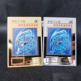 Yuh Golden Metal Cards Alloy Collection Card Blue Eyes Dark Magicial Obelisk Slifer Ra Kids Christmas Birthday Gift 220808 Drop Deli Dhqgx