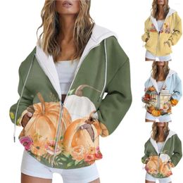 Women's Hoodies Fashion Autumn And Winter Colorful Pumpkin Printing Casual Womens Zip Up Hoodie Sweater Dresses For Women