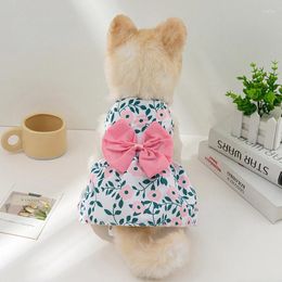 Dog Apparel Cute Bow Floral Pet Supplies Cat Dresses Summer Fashionable Contrasting Stitching Accessories Clothes For Small Dogs