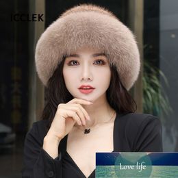 Women Real Mink Fur Bomber Hat Winter Genuine Fur Knit Caps Warm Ear Protection Luxury Fluffy Mink Hats Elastic Bowler Hat Factory184J