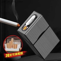 Lighters 2-in-1 20 cigarette lightbox USB charging electronic case portable windproof smoking accessories gift for men Q240305