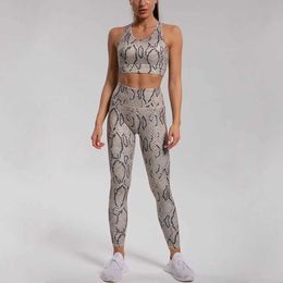 Women's Tracksuits Fitness yoga set Snake Print sportswear Womens dry fitness set Womens sportswear J240305