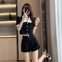Casual Dresses Women's Small Fragrant Style Spicy Girl Fried Street Short Sleeve Shirt Top High Waist Shorts Two Piece Set