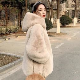 Fur WTEMPO Women Long Sleeve Double Sided Fur Jacket Hoody Loose Ladies Sherpa Outwear Fluffy Plush Coat Winter Fall Padded Outcoat