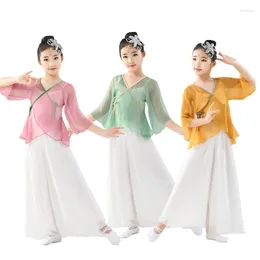 Stage Wear Chinese Style Suit Tops And Pants Children Dance Costumes Girls Classical Qipao Cheongsam Performance