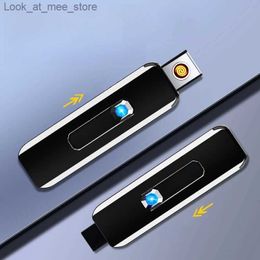 Lighters 2023 Hot Metal Compact Outdoor Windproof Tungsten Light LED Display Screen USB Charging Light Mens Gift Q240305