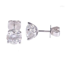 Large Center Stone 9mm Round Shape Moissanite Diamond Earrings Studs in 18k White Gold