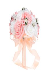 Pink Artificial Bridal Bouquet Bride Wedding Flowers Ribbon Handle Romantic Buque De Noiva 6 Colours W55813762336