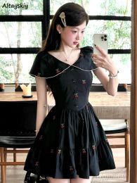 Dress Dresses Women Kawaii Students Aline Prevalent Streetwear Romantic Embroidery Attractive Holiday Peter Pan Collar Retro Leisure