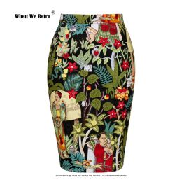 Skirt 2022 Fashion Summer Vintage Cotton Bandage Skirt Fredan Print Black Skirts Woman's Pencil Skirts SS0028