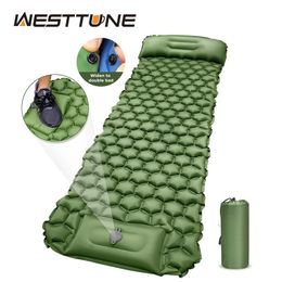 Westtune Camping Inflatable Mat with Pillow Pump Splicing Inflatable Mattress Outdoor Sleeping Pad Travel Air Mat for Hiking 240304