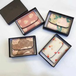 New Luxury Brand Women's Mini Short Three-fold Wallet Coin Card Zipper Zero Purses Flowers Pattern With Original Box Single Female Leisure 230221