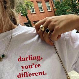 Women's T Shirts Darling You're Different Letters Printed Summer White Shirt Women Short Sleeve Cotton Loose Tops Ins Fashion Chic Graphic